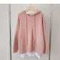 Pull femme style paresseux rétro ample à manches longues à capuche faux haut deux pièces 6197