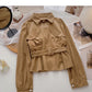 Careful machine cut-out stitched long sleeve top with belt  6352