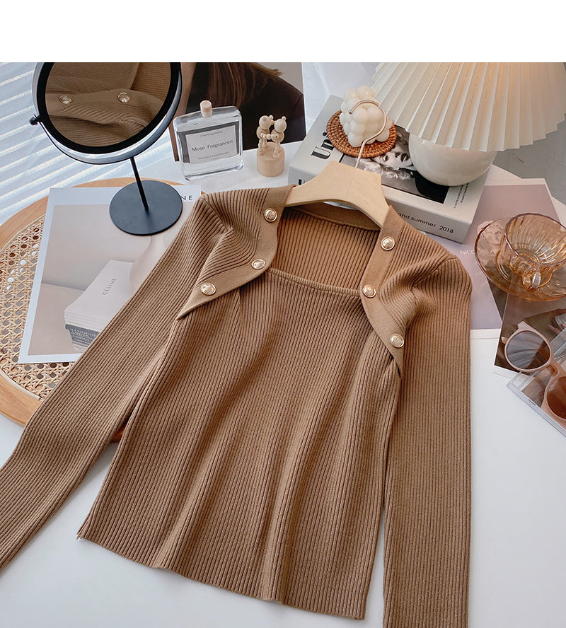 Zweireihiger Pullover mit eckigem Ausschnitt in rotem Netzdesign 6537