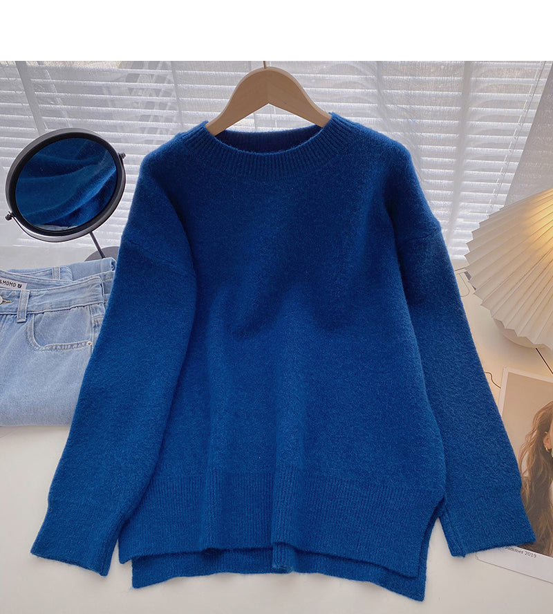 The new Korean style is simple, casual, loose, split long sleeved top  5949