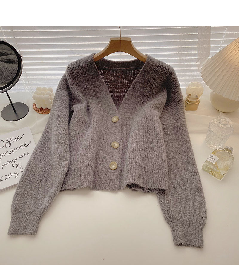 Korean chic temperament V-Neck long sleeve loose top  5870