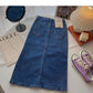 Hong Kong style retro fashion split high waist A-shaped medium and long skirt  5706