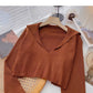 Navy collar temperament solid color sweater women  6133