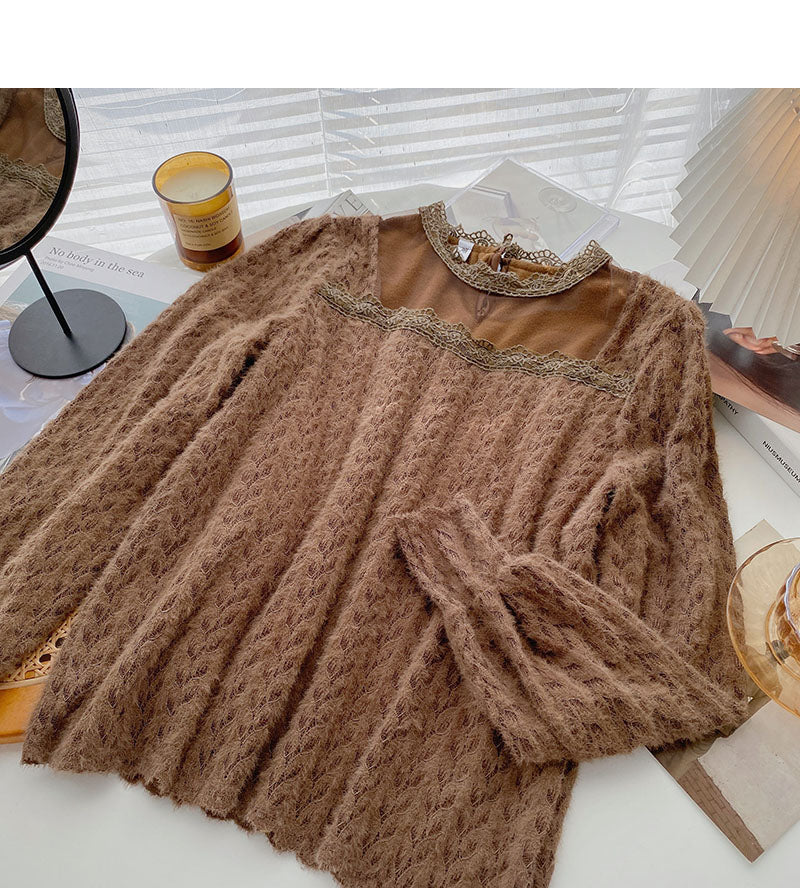 French lace shirt long sleeve Pullover Top  6343