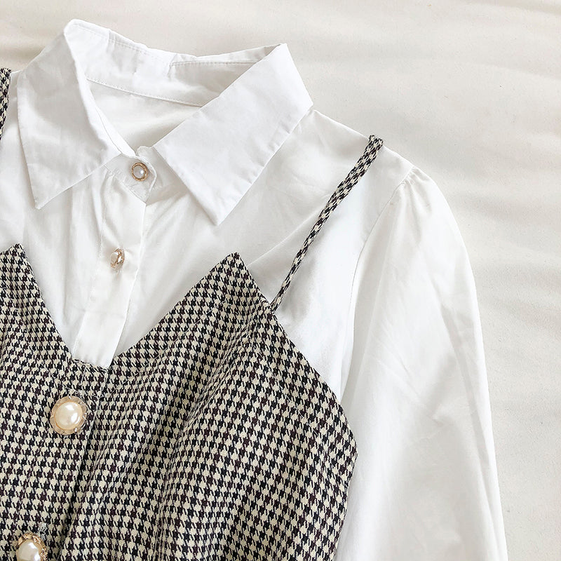 Vintage pearl buckle stitched Plaid at waist  6239