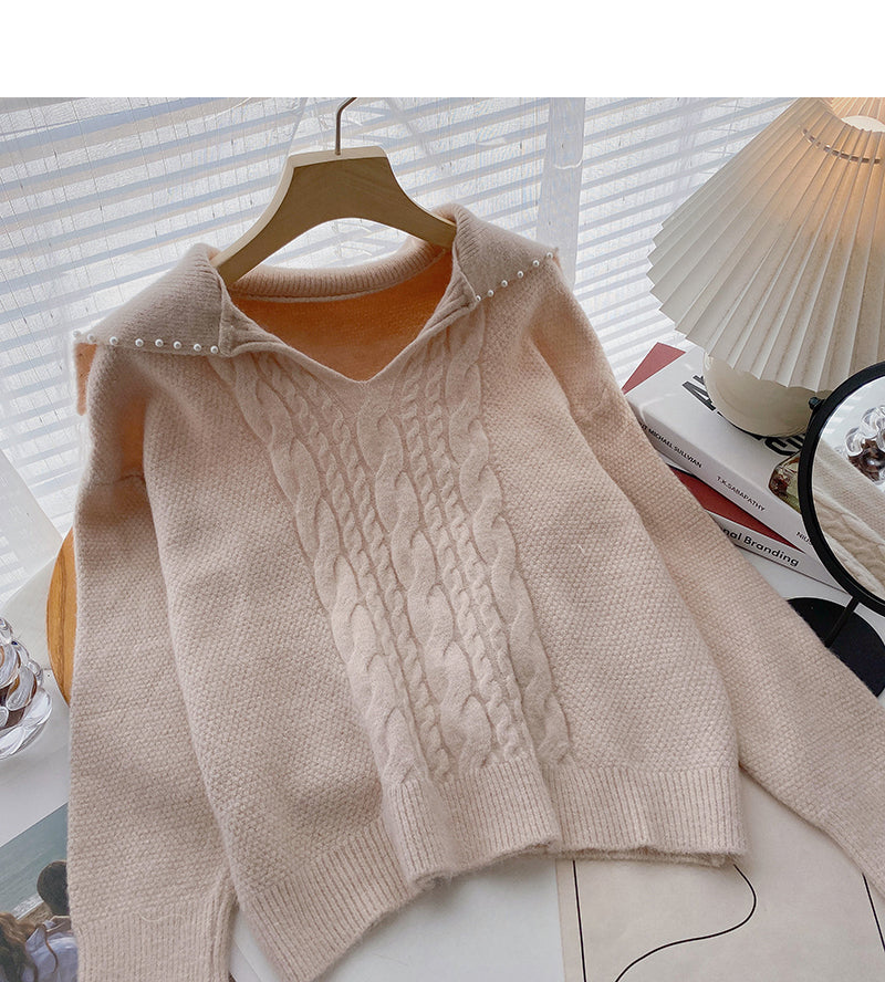 Sweet niche design nail bead V-neck twist long sleeve top  6018