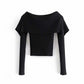 Design sense large lapel off shoulder long sleeve knit top  7151