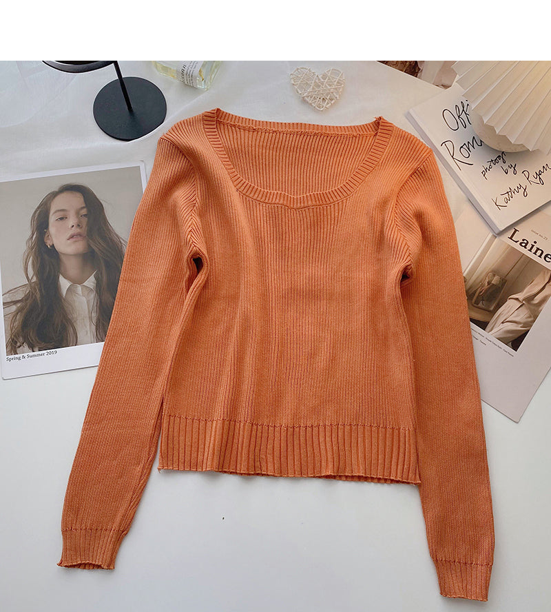 Knitwear slim short bottomed long sleeve top  6659