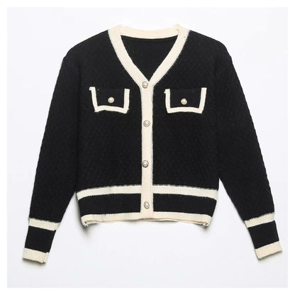 Veste cardigan tricotée à boutons, pull slim polyvalent à la mode 7274