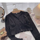 Pleated Vintage V-neck shirt shows thin Hong Kong flavor  6401