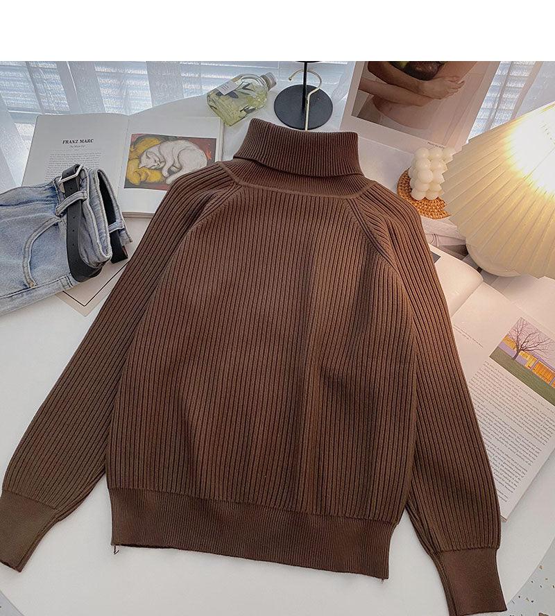 Strickpullover Damen Retro Einfach Stehkragen Pullover Langarm Top 6662