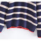 Loose Vintage high neck contrast striped sweater sweater sweater  7347