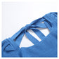 Vintage square neck bow tie lace up bubble sleeve T-shirt  7292