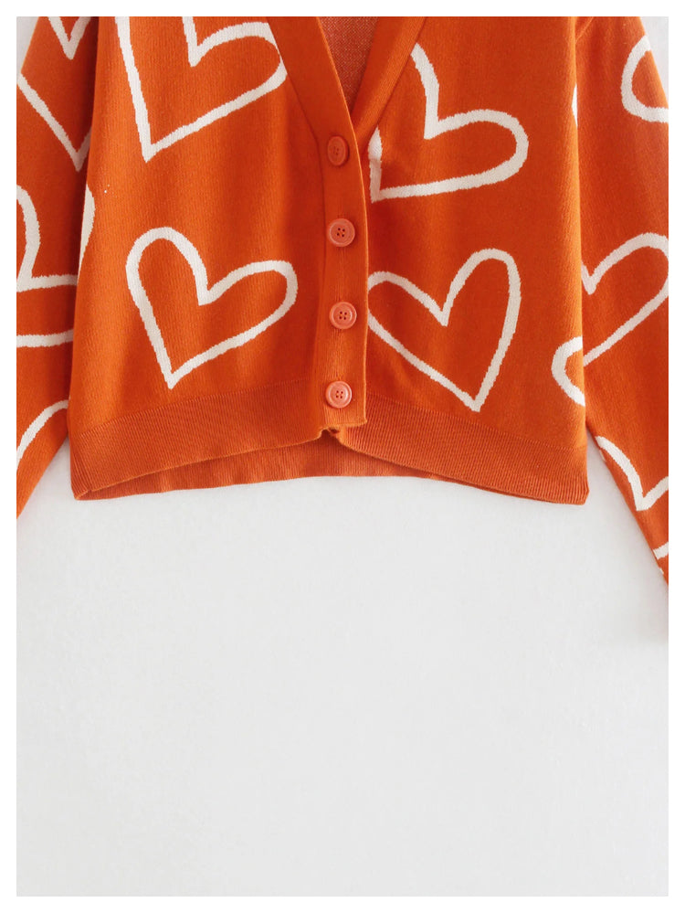 V-Ausschnitt Love Jacquard Kurzstrickjacke 7416