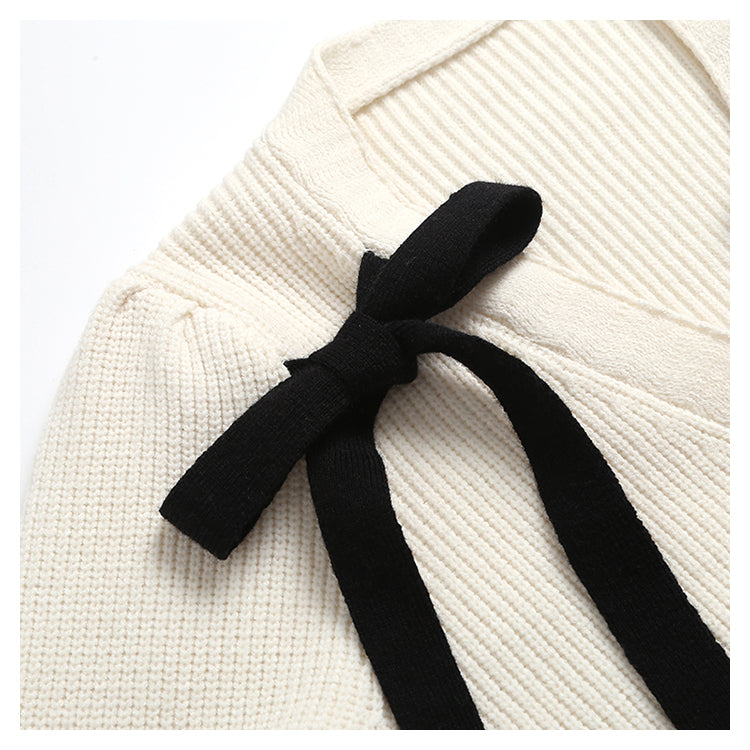 Vintage bubble sleeve bow knit cardigan  7412