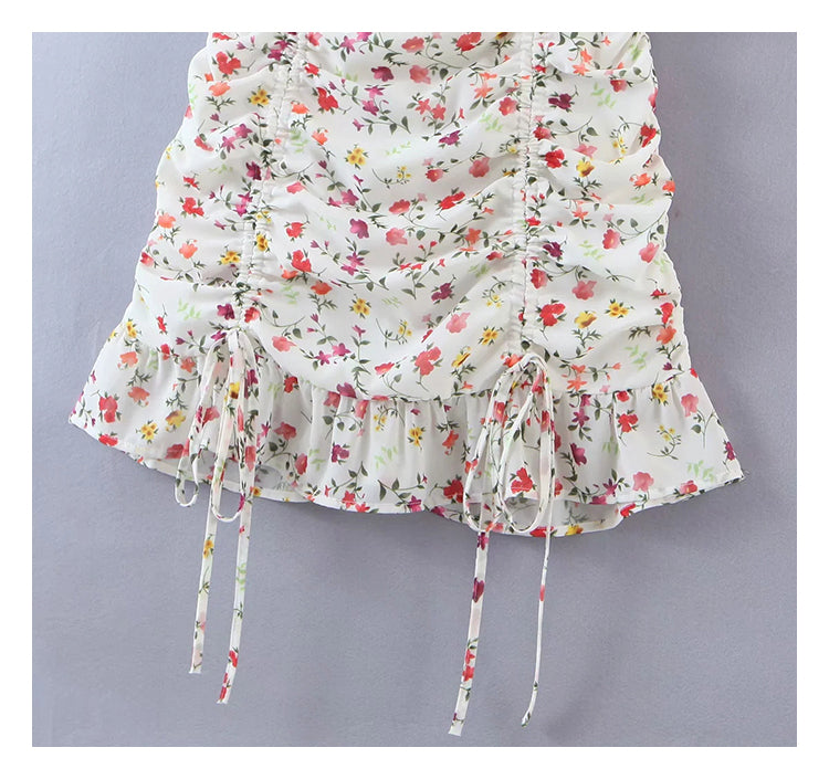 Niche design floral suspender skirt with ruffle trim  7148