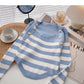 Striped square neck T-shirt thin long sleeve top  6489