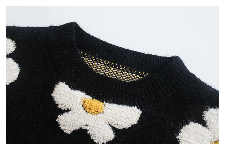Daisy Hand Crocheted lazy wind loose sweater  7315