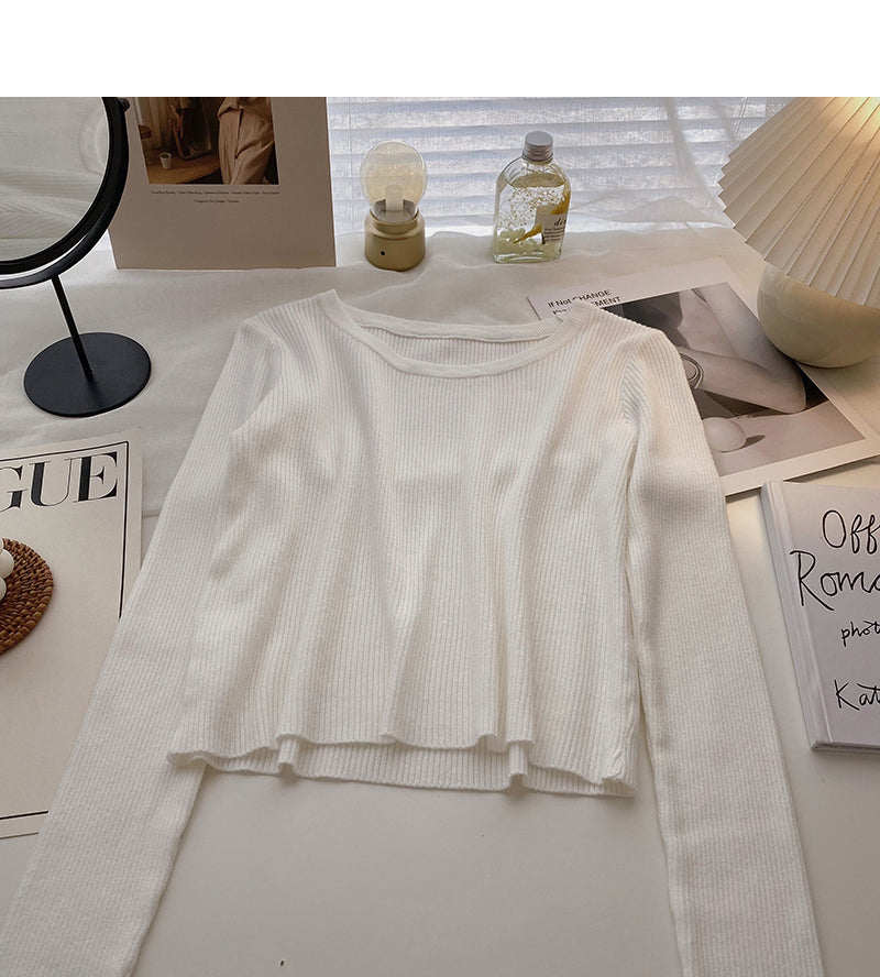 Solid color basic sweater women's long sleeve top bottomed shirt  6638