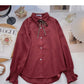 Collegiate lace up Lapel shirt casual long sleeve top  6356