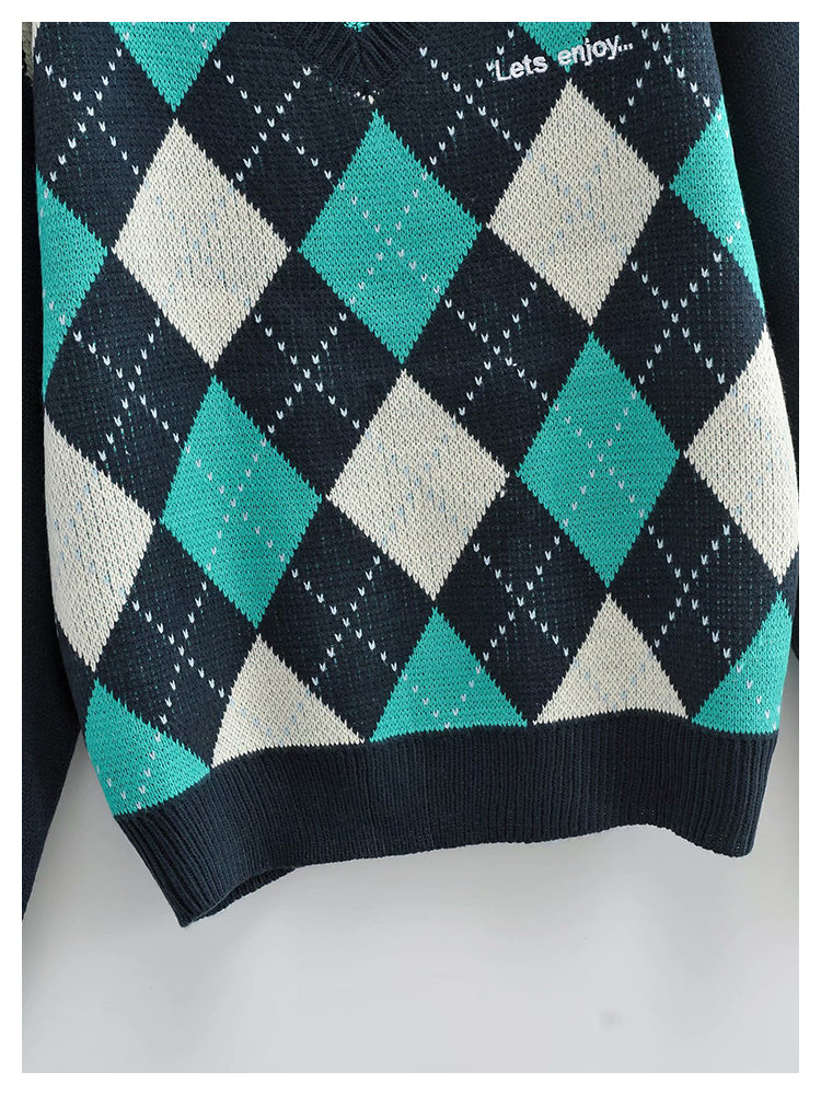 American Vintage Pullover mit V-Ausschnitt und Rautenmuster 7297