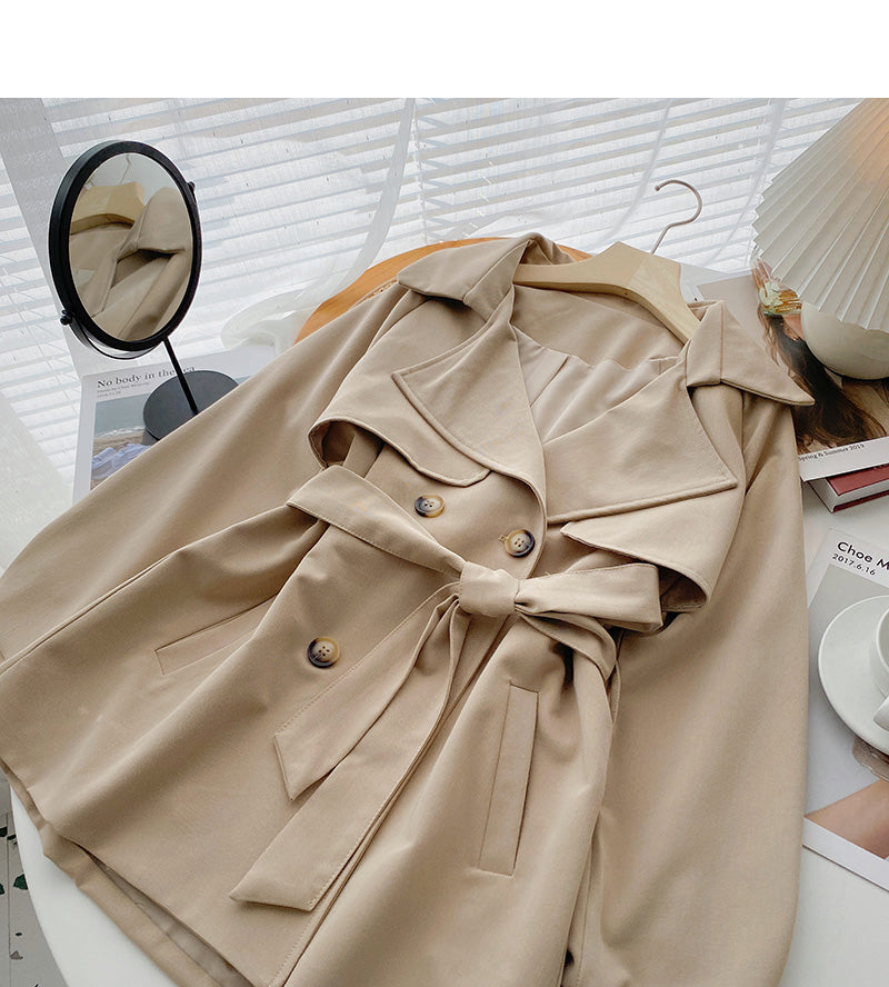 Suit collar windbreaker coat Long Sleeve loose top with belt  6218