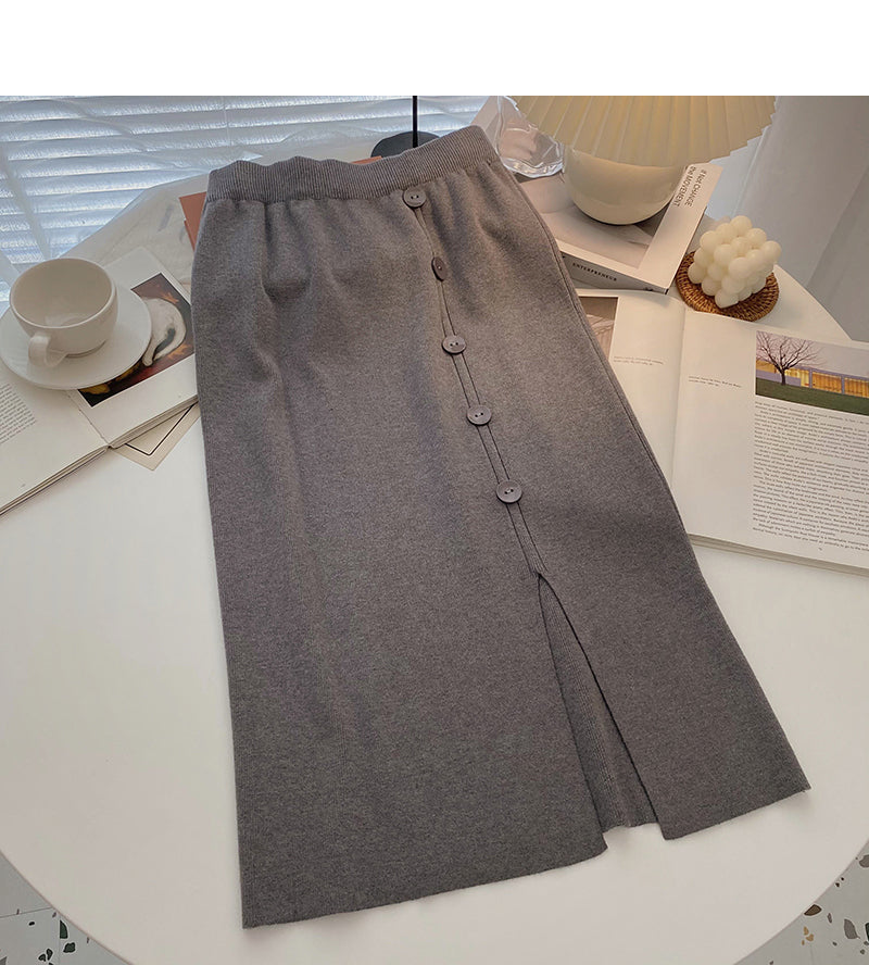 Design Sense, einreihiger, geteilter A-Linien-Schmal-Strickrock 5741