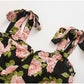 New slim slim ruffled double shoulder strap bow print dress  7071