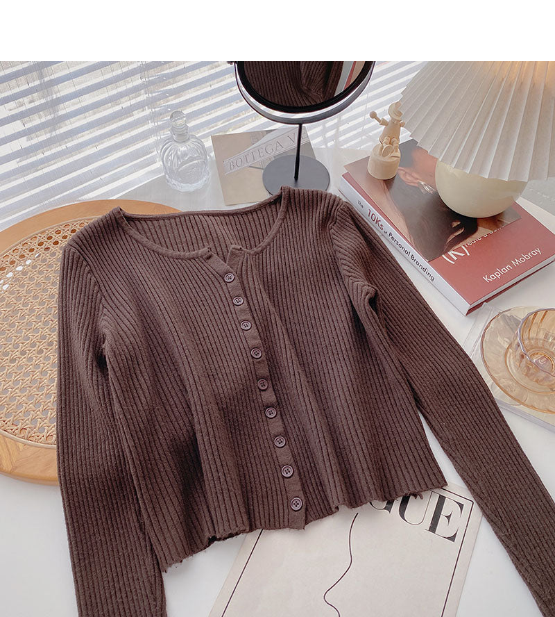 Knitted cardigan women's lazy style solid color versatile long sleeve top  6684