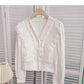 Cardigan chemise vintage à col en V en dentelle froncée 6408