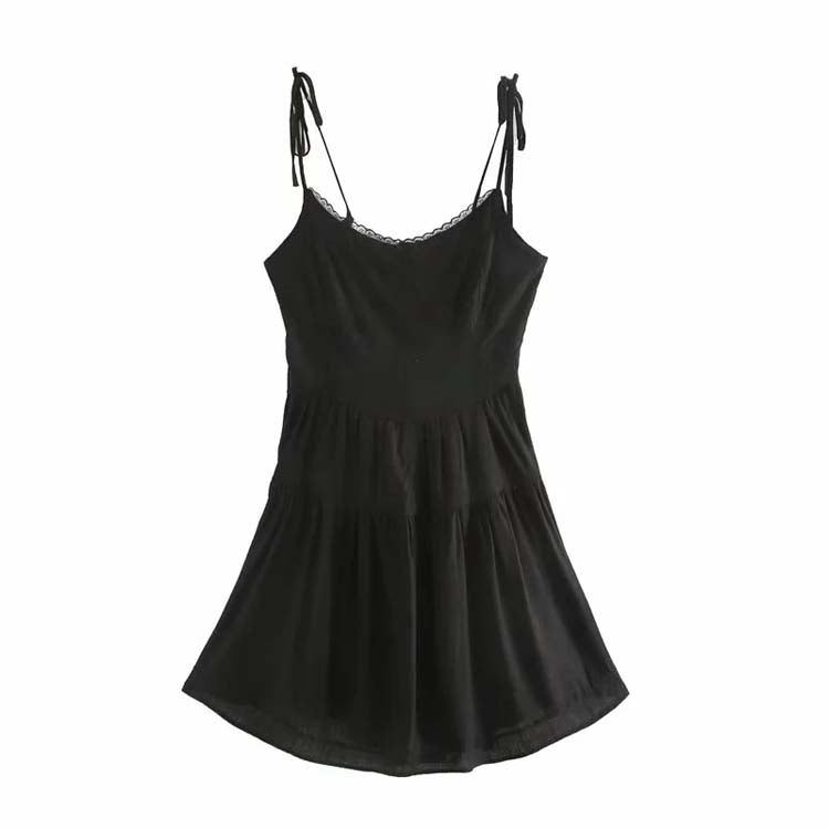 French lace lace up slim waist drawstring dress  7128