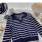 Langarm-Revers-Pullover mit lockeren Streifen 6452