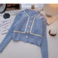 Vintage pearl buckle design sense hemp short long sleeve top  5856