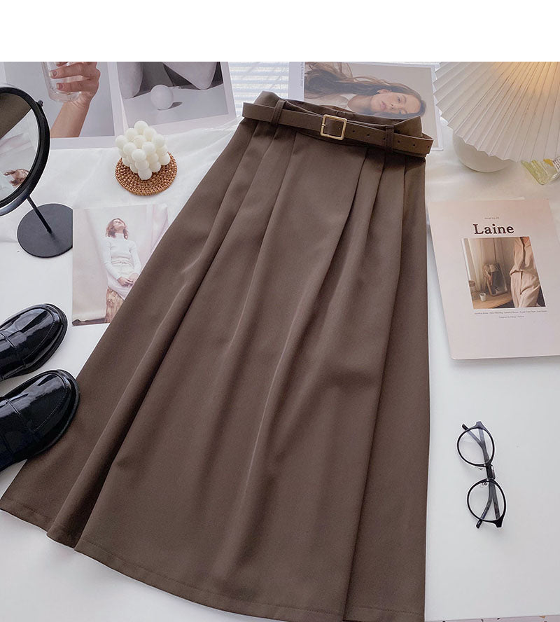 Hong Kong style fashion slim A-shaped high waist leisure skirt with belt  5758