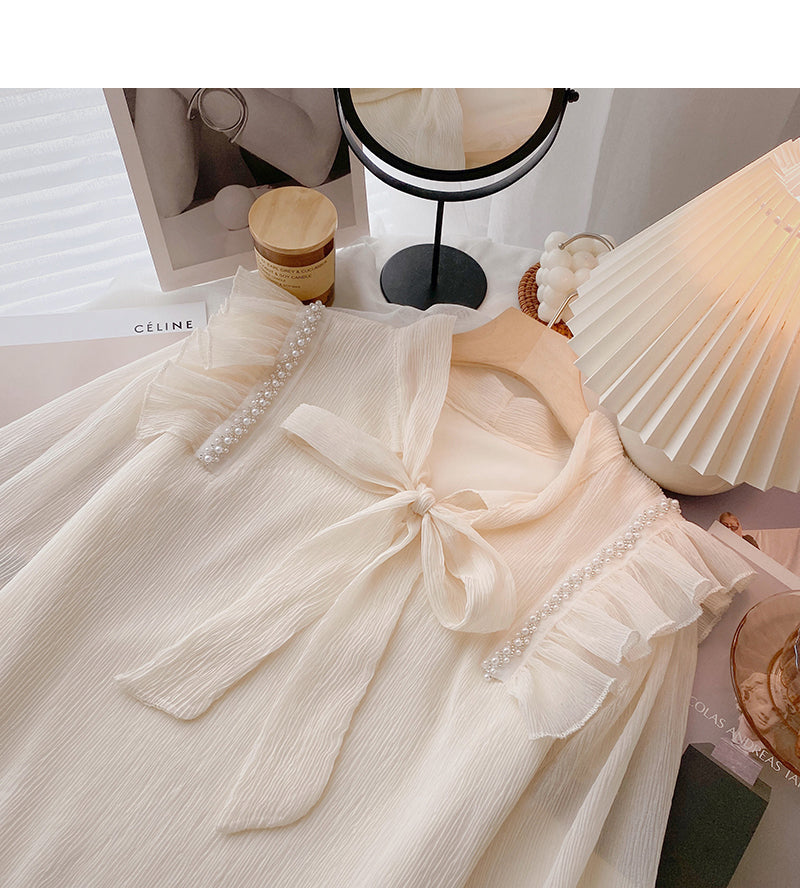 New Korean version nail bead Ruffle slim long sleeve top  6428