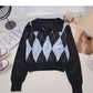 Aging Netz rot kariert kurz Langarm Pullover Top 6446
