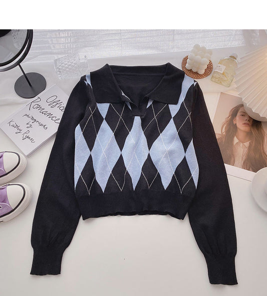 Aging Netz rot kariert kurz Langarm Pullover Top 6446