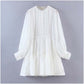 Vintage girls' first love dress round neck single breasted dress  7146