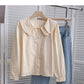 Baby collar solid color long sleeve shirt looks thin and versatile top  6372