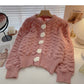 Sweet three-dimensional floret snap design loose long sleeve top  5871