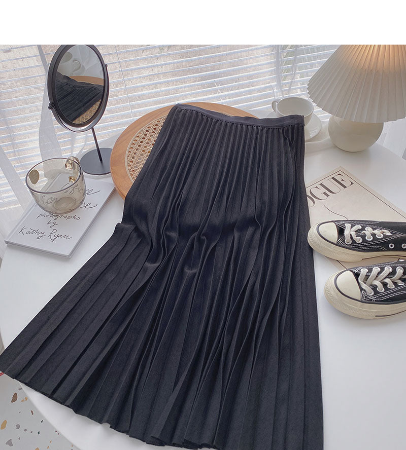 Niche design fashion pleated A-shaped medium and long skirt  5735