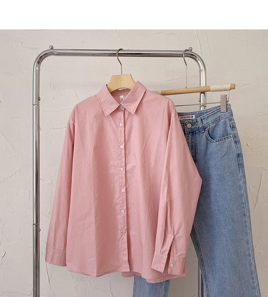 Chemise à manches longues de couleur unie, haut cardigan ample basique 6423