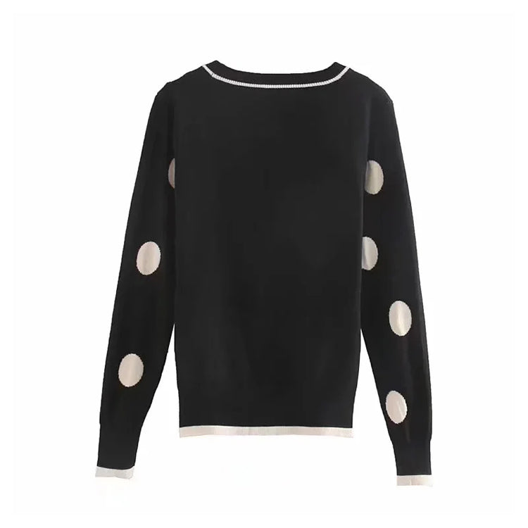 Vintage Dot Schwarz-Weiß-Kontrast V-Neck Sweater Cardigan Jacket 7419