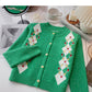 Vintage Pullover Cardigan 6078 mit floralem Kontrast und Rundhalsausschnitt