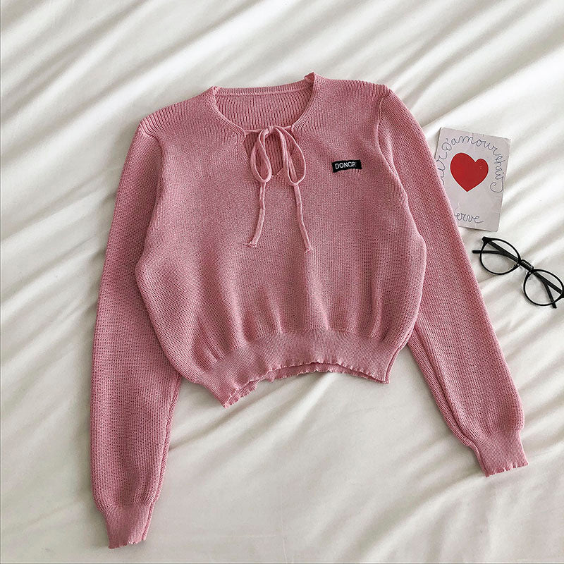 Neues koreanisches Casual-Ins-Faul-Langarm-Pullover-Top 6476