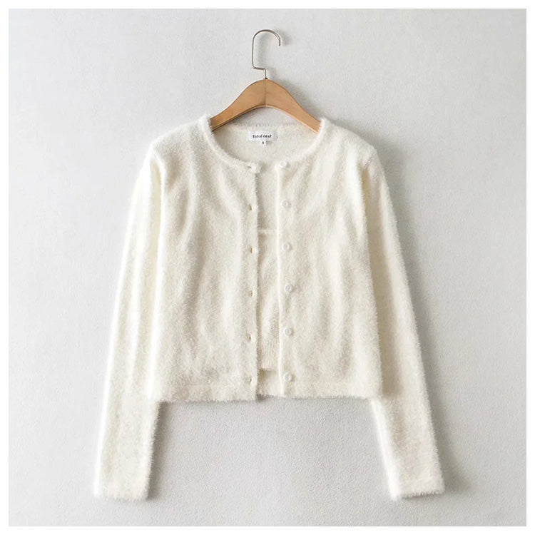 Alternder, süßer, einfarbiger Pullover-Cardigan mit einfachen Knöpfen 7210