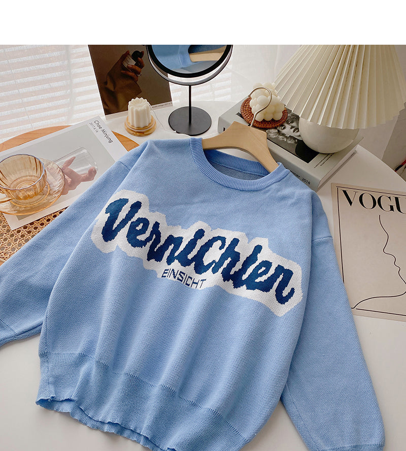 Letter contrast loose lazy long sleeve Pullover Sweater  6016