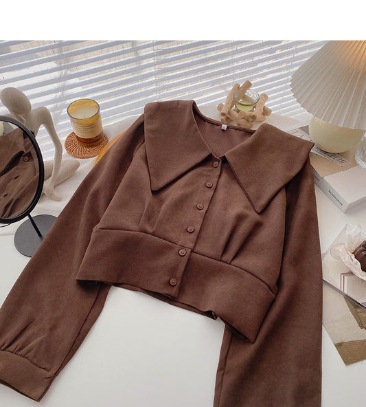 Doll collar long sleeve shirt Korean version is thin and versatile  6348