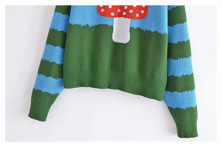 New jacquard mushroom knitted stripe long sleeve sweater  7289