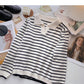 Striped knitted Pullover Sweater lazy temperament thin top  6571